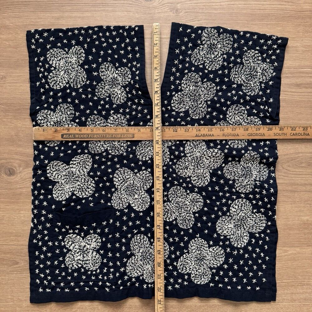 Vintage Hand-Embroidered Indigo Cotton Top Floral Star Pattern Boho Ethnic M/L - Picture 6 of 7